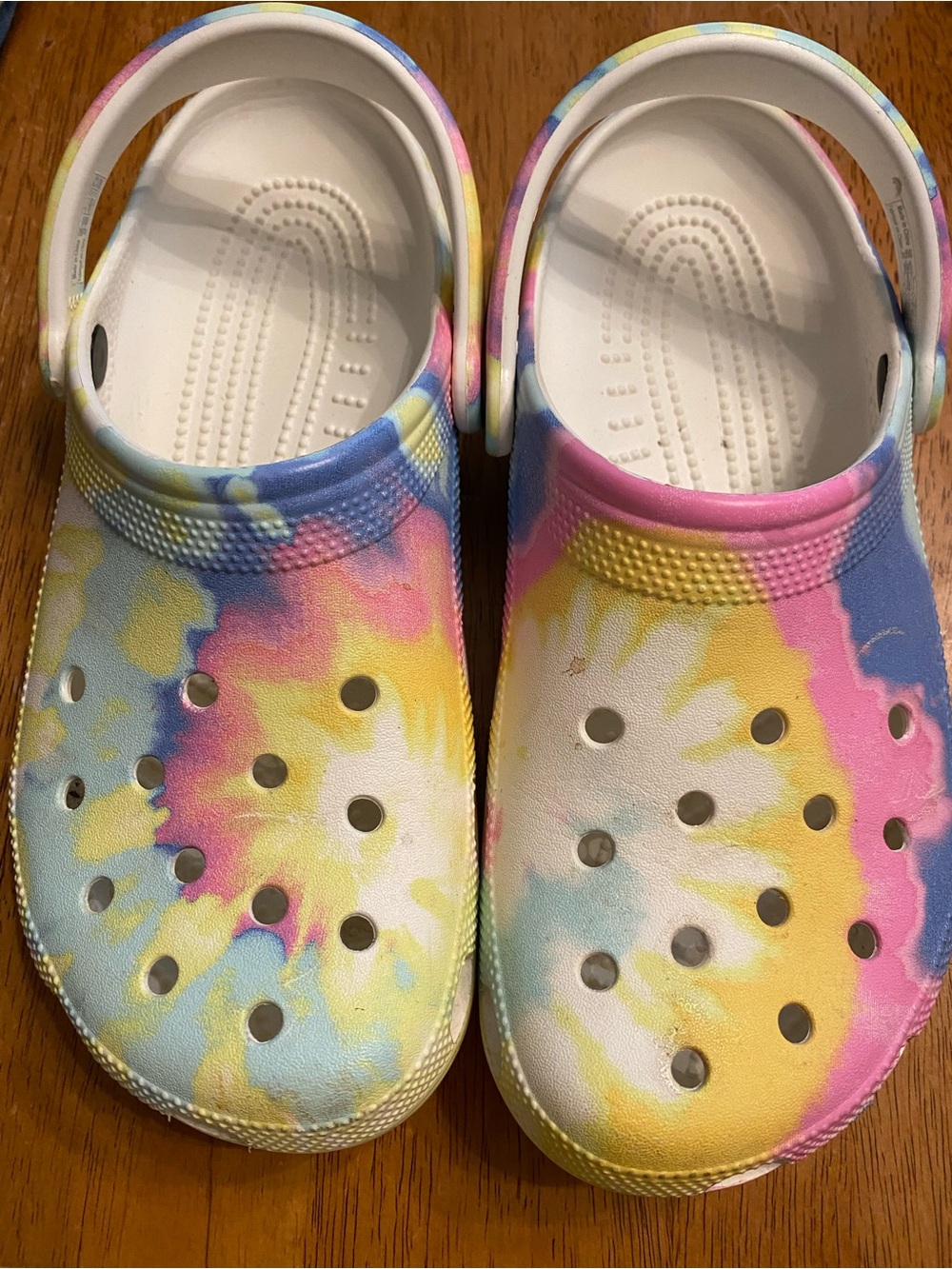 CROCS Tie-Dye Classic Clog in White, Yellow, Pink & Blue